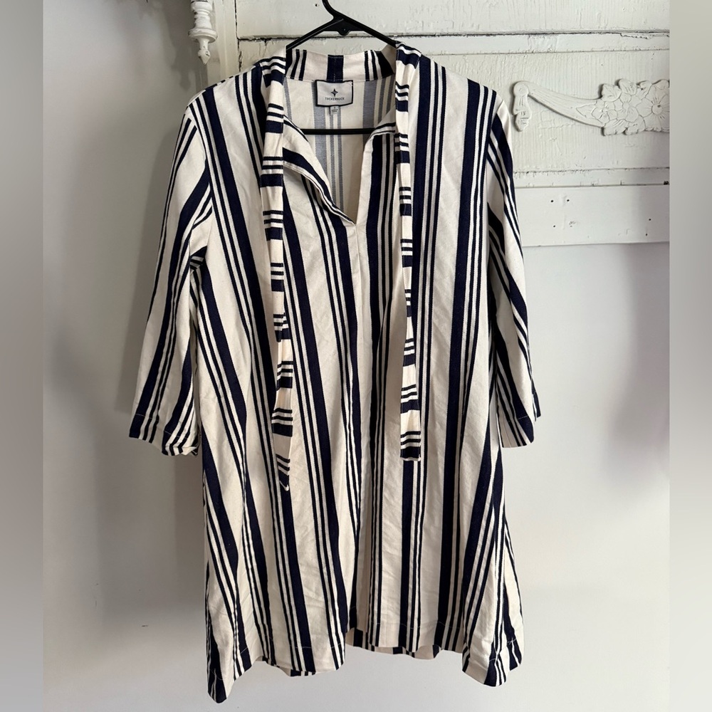 Tuckernuck Navy Stripe Montauk Boxy 3/4 Casual Sleeve Mini Dress Size S. EUC